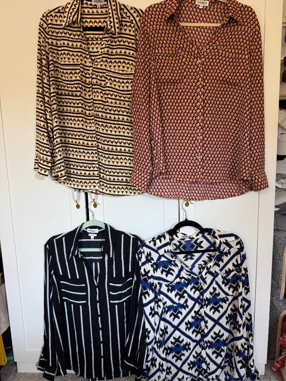 Express Portofino Shirt Set of 4 XL Geometric Striped Blouses